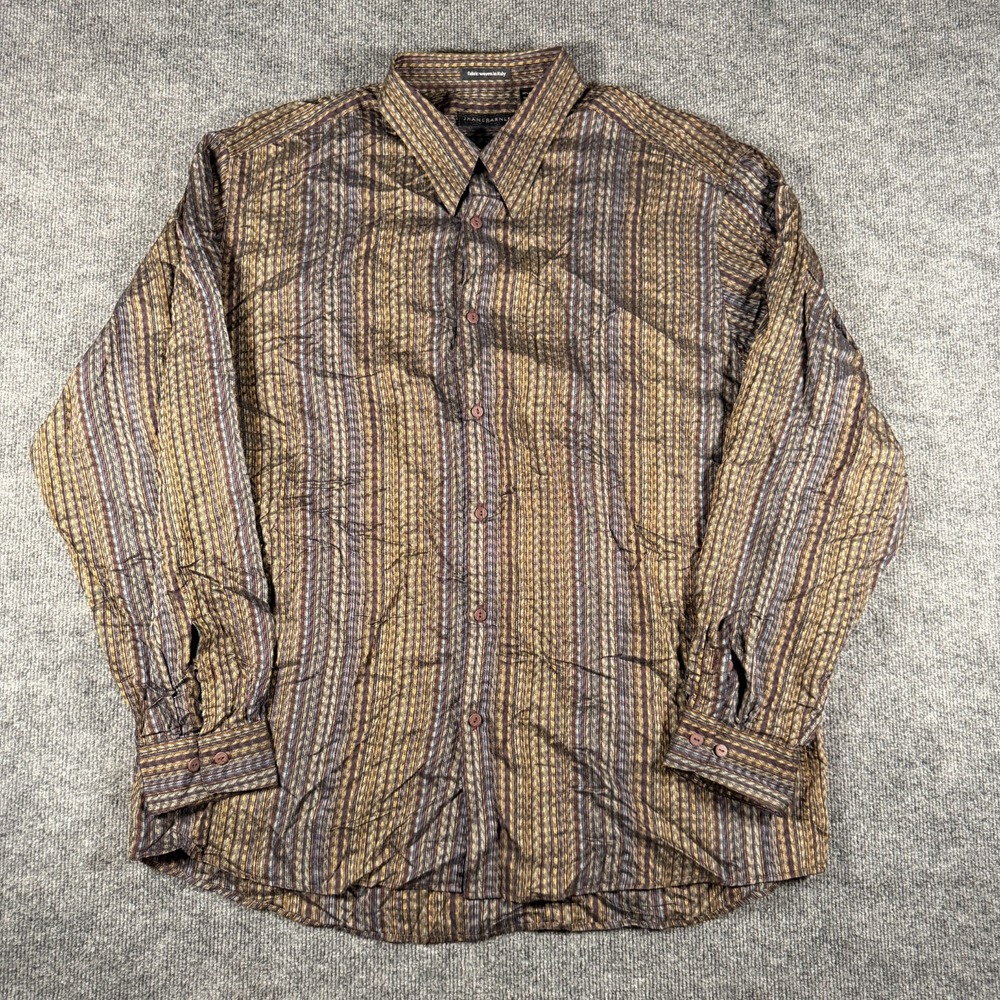 Jhane Barnes Men Long Sleeve Shirt XXL Tall Striped Button Up Fabric Woven Italy
